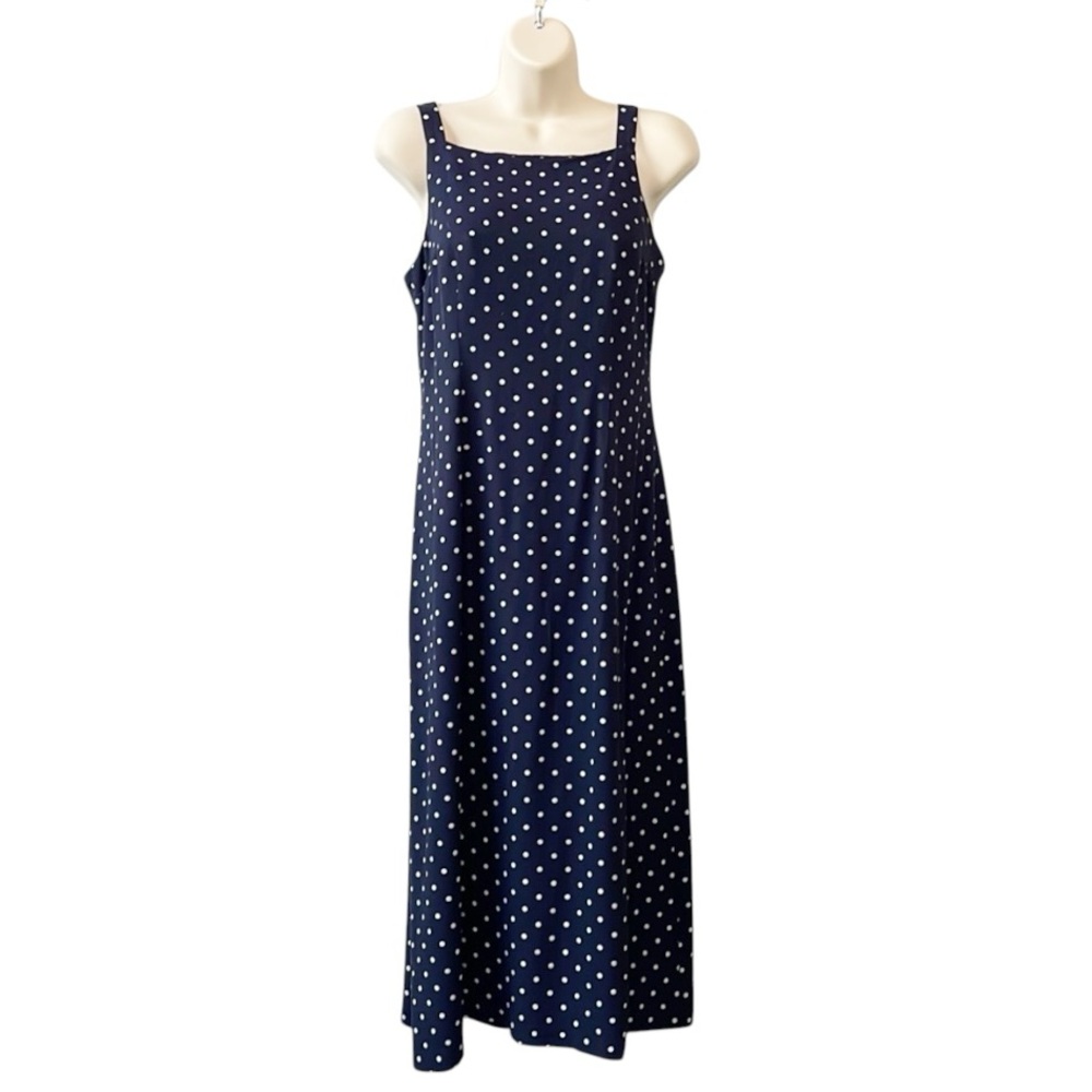 Vintage Y2K 90s Helene Blake Womens Sz Med Polka Dot Midi Sleeveless Square Neck